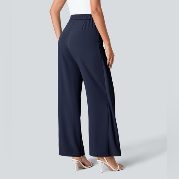 Halara High Waisted Tie Side Invisible Zipper Wide Leg Work Pants Small Tall - Picture 2 of 8